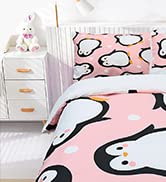 ArtisticHome Penguin Duvet Cover Set Cute Bedding, Girls Lovely Comforter Cover, Vintage 3D Anima...