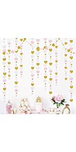 gold pink white heart garland