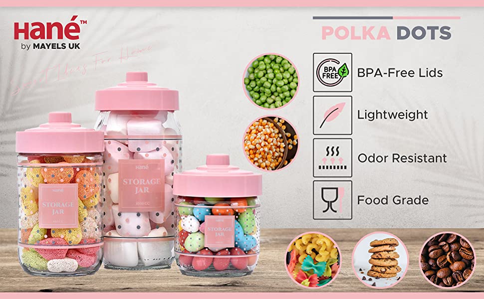 Polka Dots Design Kitchen Storage Jar Set on Kitchen Counter