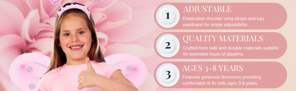 Experience a happy fairy tale magic with 3 options of fairy costume in pink white and purple