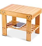 Utoplike Teak Wood Shower Caddy Corner, 3 Tier Standing Shower Organizer with Handle, Bathroom St...