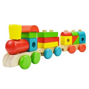 Jumini Classic Wooden Toy Stacking Train - Infants and Toddlers Stacking Toy LARGE size with 18 pieces