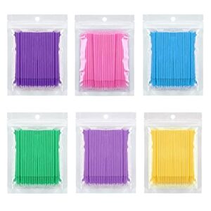 600Pcs Micro Brushes Disposable Applicator Eyelash Extensions Mascara Wands Brush for Eyebrow 6 Colo