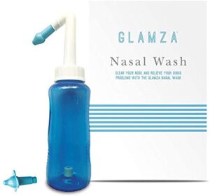 Neti Pot GLAMZA 300ml Sinus Rinse Bottle - Includes x1 Adult Nasal Rinse & x1 Child Nasal Wash Attachment for Complete Nasal Irrigation (300ml)