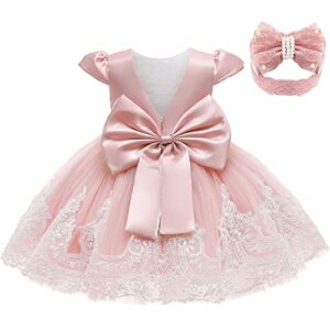 keaiyouhuo 0-6T Baby Girls Lace Backless Tulle Princess Dresses Embroidered Pageant Party Fly Sleeve Dress with Bowknot Headwea