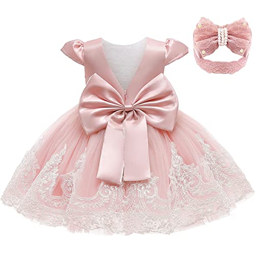 keaiyouhuo 0-6T Baby Girls Lace Backless Tulle Princess Dresses Embroidered Pageant Party Fly Sleeve Dress with Bowknot Headwea