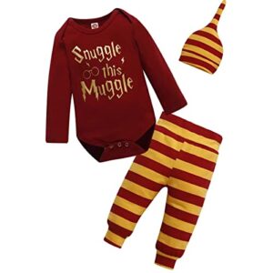 Baby Boy Girl Clothes Snuggle This Muggle Long Sleeve 3PCS Outfits Romper Pant Hat