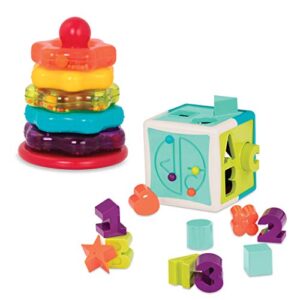 Battat BT2631Z Stacking Rings and Shape Sorter Cube – Learning Toys for Kids