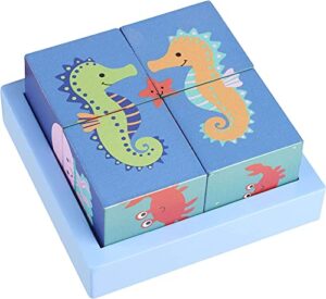 Orange Tree Toys Sea Life Puzzle Blocks - Wooden Cube Jigsaw Puzzle