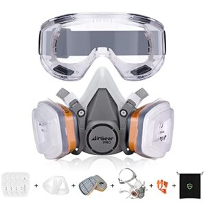 AirGearPro G-500 Reusable Anti-Dust Anti-Gas Respirator Mask with Filters and Protective Glasses for Painting