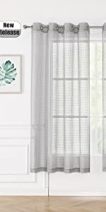 check sheer curtain grey