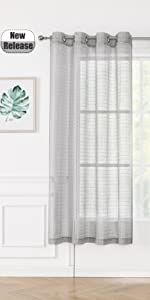 check sheer curtain grey
