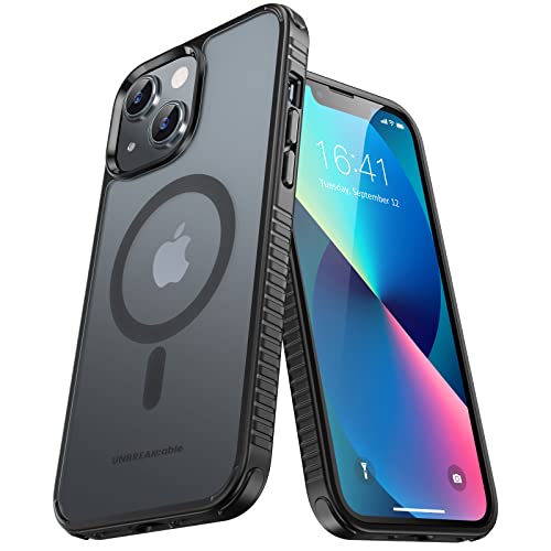 UNBREAKcable Magnetic Case for iPhone 13/ iPhone 14 Compatible with MagSafe[Military Grade Shockproof] [Non-slip] Translucent Matte Back& Soft Silicone Airbag Bumper Phone Case for Apple 6.1"– Black