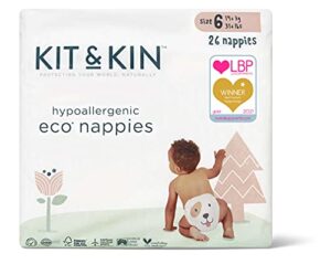 Kit & Kin Premium Eco-Friendly and Sustainable Baby Nappies | Hypoallergenic with Flash Dry High-Performance Layer | Vegan & Chlorine-Free | Superior Leak Protection | Size 6-104 Nappies