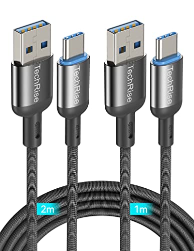 TechRise USB C Charger Cable 3.3A Fast Charging - 2Pack 2M+1M USB C Cable
