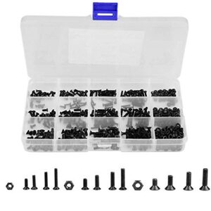 480Pcs/Set Black Hex Socket Flat Head Screw Hexagonal Countersunk Bolts Nut Assortment Kit Carbon Steel M2 M2.5 M3 with Storage Box for Furniture Cabine