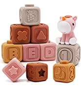 Edulike 14 PCS Baby Rattle Teething & Stacking Toys Set, Early Education Infant Sorting Toys, Sha...