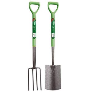 2 Piece Carbon Steel Fork and Spade Digging Set for Garden and Lawn Versatile Tools for Gardeners Strong Tough and Durable Metal