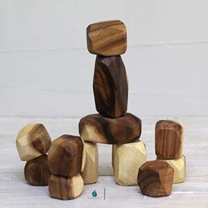 Wooden Balancing Blocks: Handmade Meditative Educational Sensory STEM Toy Stacking Game Wood Balance Rocks Set (Tum ISHI) Montessori with Cotton Bag