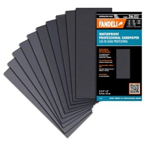 Fandeli | Waterproof Sandpaper | Assortment of Grits from 120 to 2500 | 36 Sheets 23 x 9