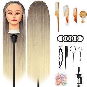 Styling Head 28 inch Training Head 100% Synthetic Fibres Hairdressing Head Hairdresser Training Heads with Free Clamp and DIY Braiding Set (Golden)