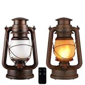 LED Vintage Lantern Battery Operated Realistic Flicker Flame Hanging Lantern with Remote Control Camping Decorative for Garden Patio Deck            [Energy Class A+++]