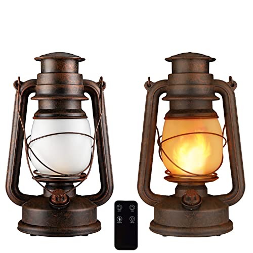 LED Vintage Lantern Battery Operated Realistic Flicker Flame Hanging Lantern with Remote Control Camping Decorative for Garden Patio Deck            [Energy Class A+++]