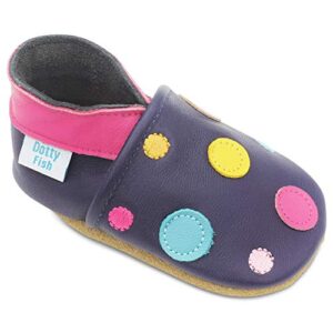 Dotty Fish Soft Leather Baby Shoes. Toddler Shoes. Non Slip Suede Soles. Girls Shoes with Flowers