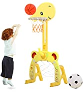Veluoess Basketball Hoop Set for Kids, 3 in 1 Sport Activities Center with Basketball Game & Socc...