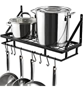 KES 16 Inch Pot Rack, Pot Hangers for Kitchen Wall Mount, Hanging Pot Rack with 12 Hooks Matte bl...