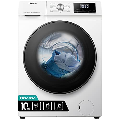 Hisense WFQA1014EVJM Freestanding 10 KG Front Load Washing Durable Inverter Machine Steam Wash Quick Wash 15 Washing Programs 1400 RPM White Energy Rating A            [Energy Class A]