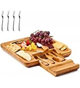 Utoplike Bamboo Cheese Board and Knife Set, Cheese Plates and Cheese Serving Tray for Wine, Crack...