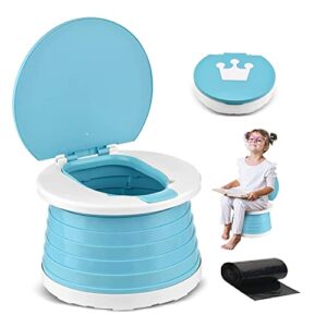 Travel Potty 2-in-1 Portable Potty for Toddlers Foldable Kids Training Toilet Seat for Boys Girls Baby Carry Potty Childrens Car Potty Chair for Camping Park Indoor Outdoor with 15pcs Potty Liners