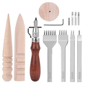 Leather Craft Hand Tools Kit Leather Working Tools Set incl. Leather Groover 4pcs Leather Hole Prong Punches 3pcs Leather Edge Polisher Leather Craft Tool Ki