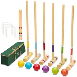 ApudArmis Six Player Croquet Set with Deluxe Premiun Pine Wooden Mallets