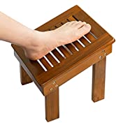 Utoplike Teak Shower Bench Seat with Handles, Portable Wooden Spa Bathing Stool with Storage Towe...