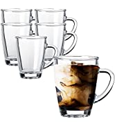 Latte Glasses Set of 2 Tea & Coffee Cups 240ml Temperature Resistant Hot Drink Cafe Mugs with Han...