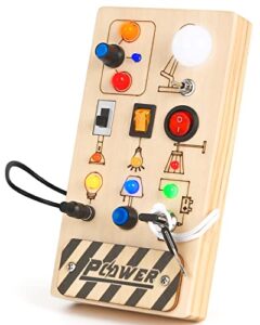 DINORUN Toddler Toys Montessori Busy Board Wooden Sensory Toys LED Light Switch Board Baby Travel Toys for 1 2 3 Years Old