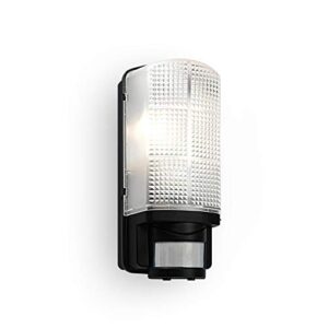 Motion Outdoor Lights Mains Powered - PIR Lights Outdoor - Bulkhead Wall Lights with Motion Sensor - IP44 Rated Security Lights - Black Finish - E27 LED Compatible            [Energy Class A]