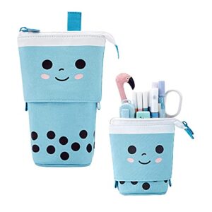 BECHOICEN Small Adult Pencil Case for Girls Adjustable Pencil Holder for Students Cute Canvas Cosmetic Bags Small for Office Supplies. (Blue