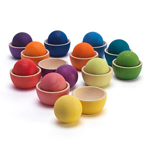 Little Star Toys Balls and Cups - 12 Piece Wooden Sorting & Stacking Toy