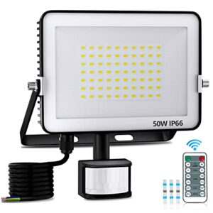 FEAHRZEUG 50W Security Lights Outdoor Motion Sensor 5000 Lumen PIR Light with Remote Control IP66 Waterproof Motion Sensor Flood Light Garden Light Security Perfect for Forecourt Backyard Garages            [Energy Class E]