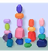 Japace Wooden Rainbow Stacker Toys, Montessori Stacking Nesting Baby Toys Building Blocks Early L...