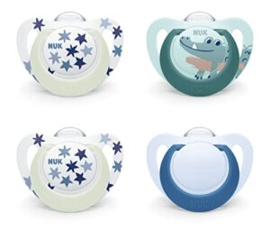 NUK Star Day & Night Baby Dummy | 6-18 Months | Soothes 99% of Babies | BPA-Free Silicone Soothers | Glow-in-The-Dark to Find at Night | Includes Case | Crocodile | 4 Cou