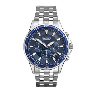 Sekonda Mens 44mm Dive Style Chronograph Quartz Watch with Stainless Steel Bracelet Date Function 50m Water Resista