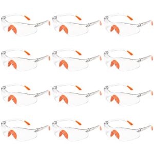 ZAKAZAKA 12 Pack of Wrap Around Safety Glasses with Clear Lenses and Rubber Nose and Ear Grips for a Safe Fit - PPE Safety Goggles