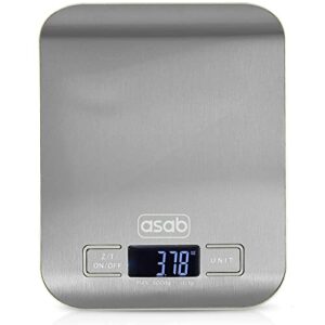 ASAB Digital Kitchen Scale LCD Display Multifunction 1g Accuracy Portable Stainless Steel Weighing Scale Digital Food Baking Cooking Scale Easy Clean and Store Tare Function 5kg/11lb