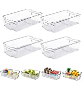 Transparent Pantry Organizer Bins, 6 Pack Fridge Storage Organisers, Stackable Storage Box with H...