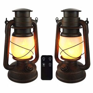 LED Lantern Vintage Storm Lantern Flickering Flame Two Modes Battery Powered Hurricane Lamps with Remote Control Waterproof for Indoor Room Outdoor Garden Camping Yard Patio Porch 2 Pack Coppe