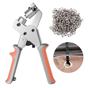 Yorkmills Eyelet Punch Kit Grommet Tool Kit Hole Punch Pliers Handheld Eyelet Press Machine Portable Manual Puncher with 500pcs Silver Grommets of 3/8 Inch (10mm)